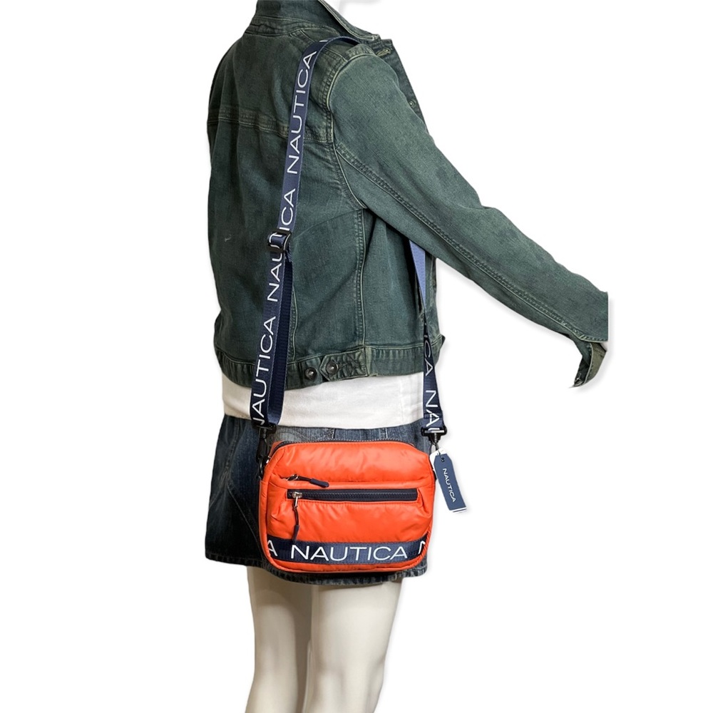 Nautical Crossbody Bag Orange Navy Logo Shoulder Bag Puffer Waist padded - Picture 15 of 16